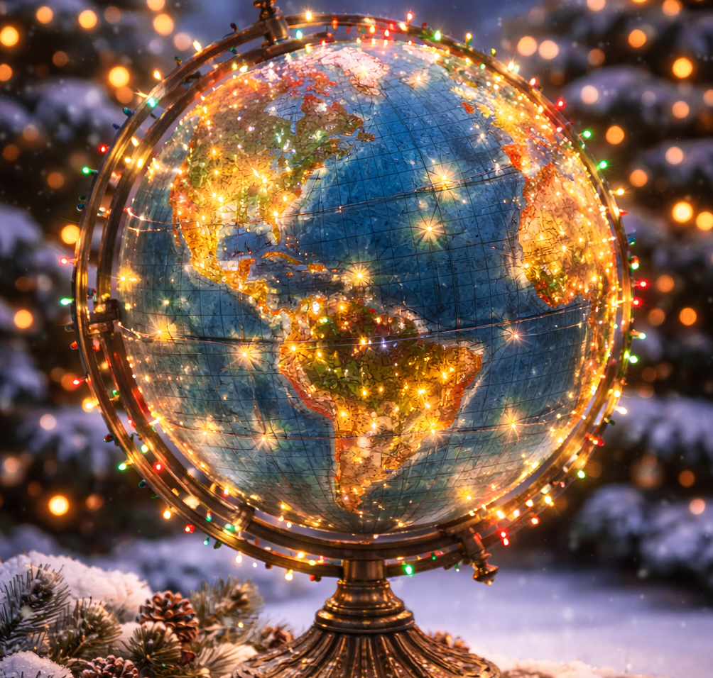 globe ornament covered in christmas lights